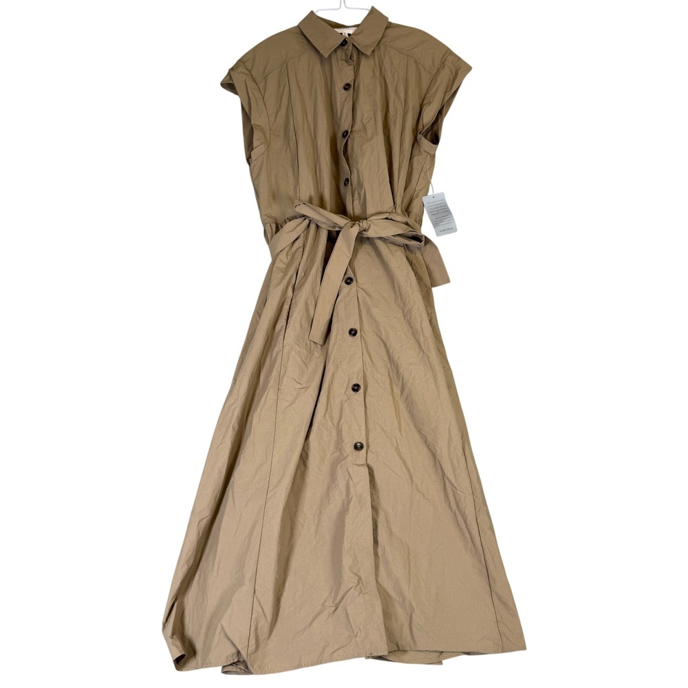 NWT Melloday Nordstrom Tan Khaki Sleeveless Button Down Belted Midi Dress Med